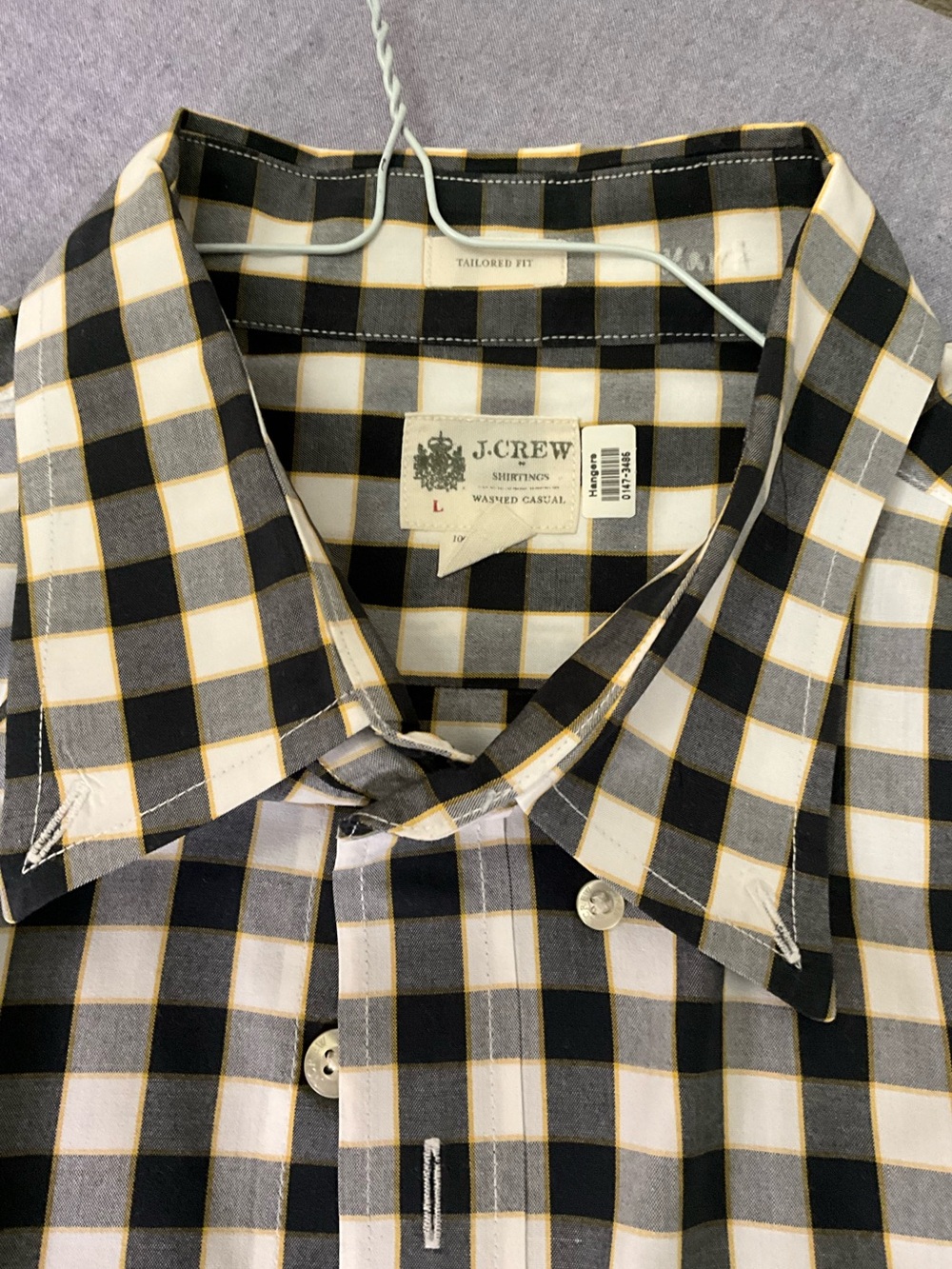 J. Crew Washed Casual Black, White & Yellow Checked Button-Down